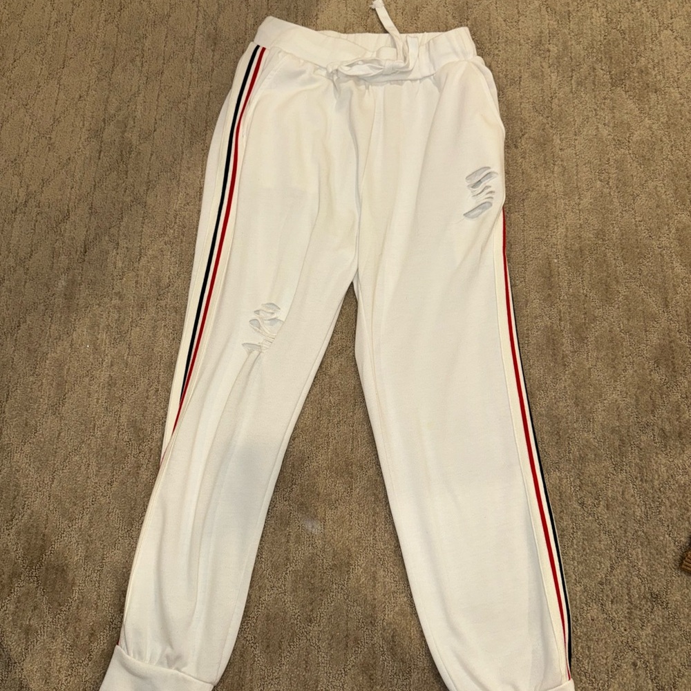 White Jogger Pants with Stripes